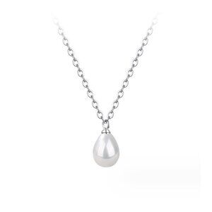 Sterling Silver Teardrop Freshwater Cultured White Pearl Necklace for Women